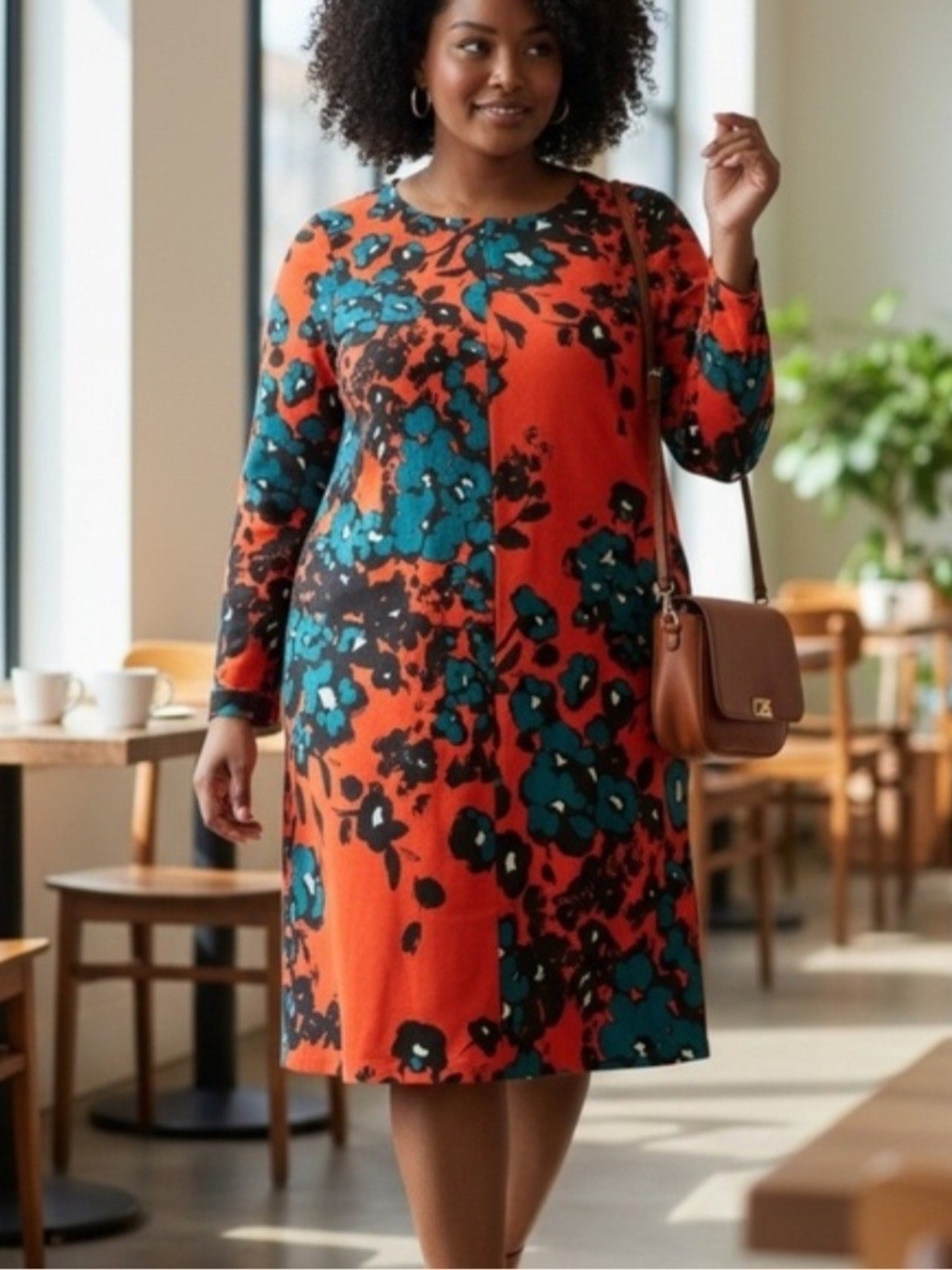 🔅The Limited Bold Floral Red Shift Dress with Teal Accents